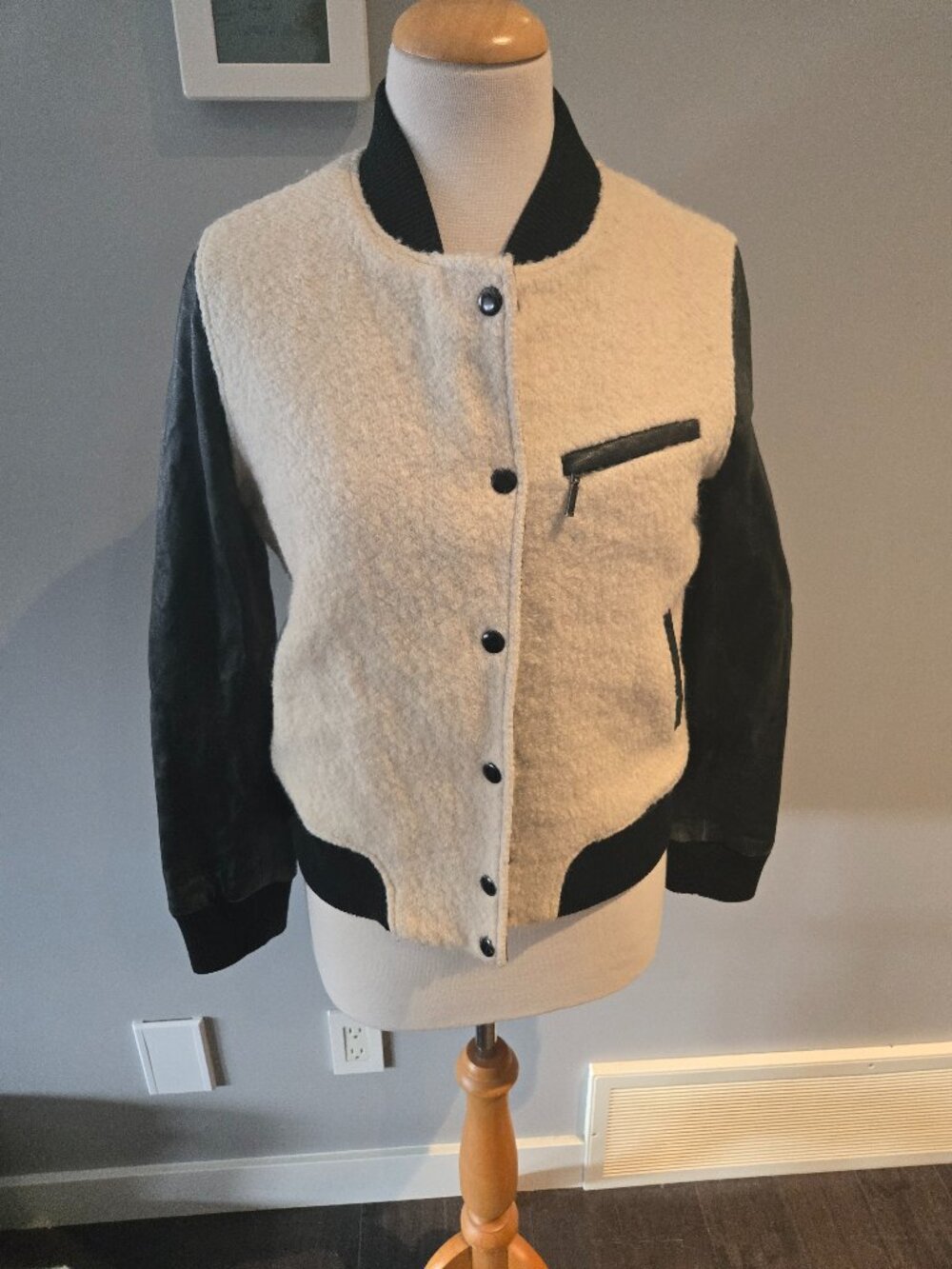 Patrizia Pepe Wool & Leather Varsity Bomber Jacket | Size L | EUC
